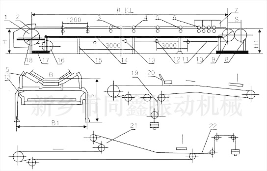 TD75型通用固定皮带输送机外形尺寸图表：同鑫振动机械